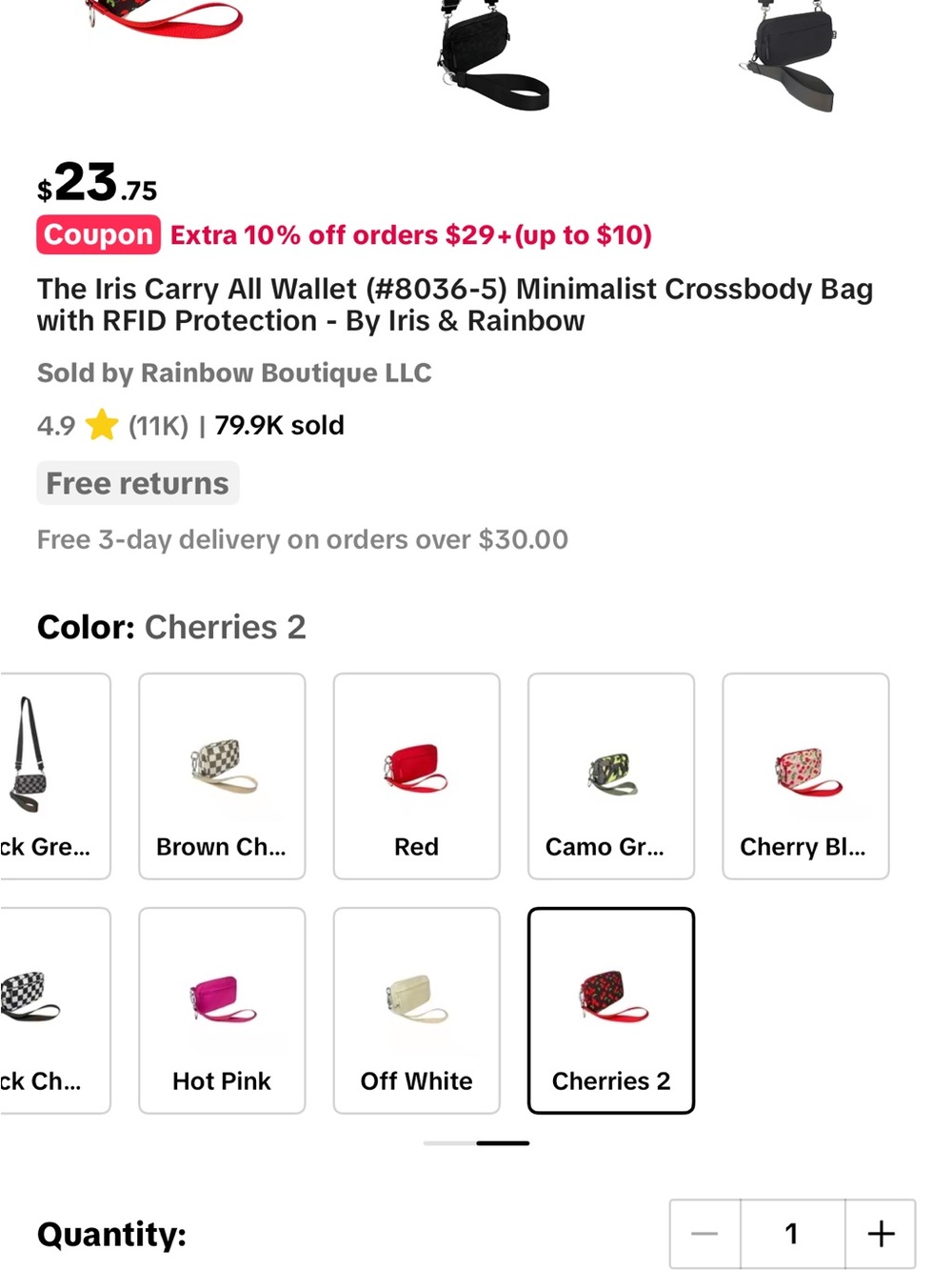The Iris Carry All Wallet . Cherries Crossbody Wallet - Red & Black